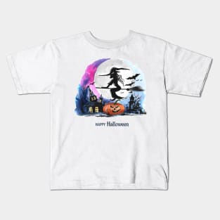 Happy Halloween Flying Witch Kids T-Shirt